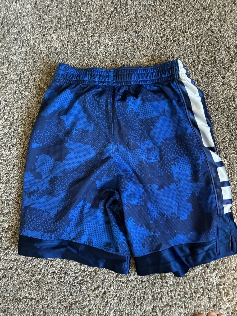 Nike Blue Camo Basketball Shorts with White Swoosh
